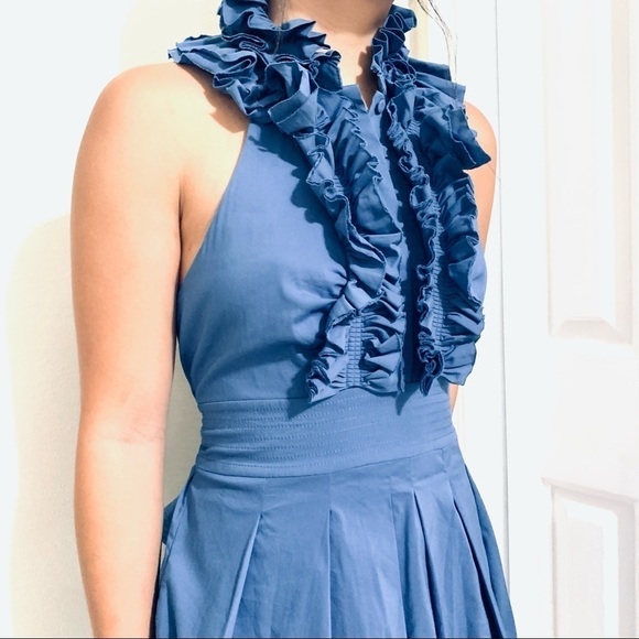 BCBG Maxazaria VTG Blue Halter Cocktail Dress Y2K whimsical ruffle womens size 2 - Picture 2 of 9